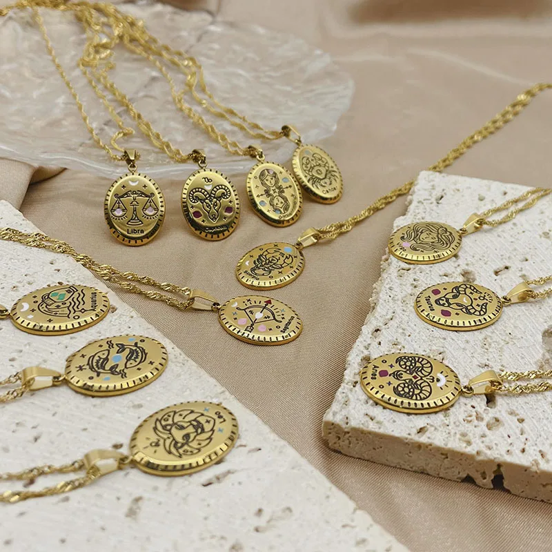 Factory Outlet 18k Gold Necklace 12 Zodiac Oval Pendant Trendy Stainless Steel Necklace
Factory Outlet 18k Gold Necklace 12 Zodiac Oval Pendant Trendy Stainless Steel Necklace