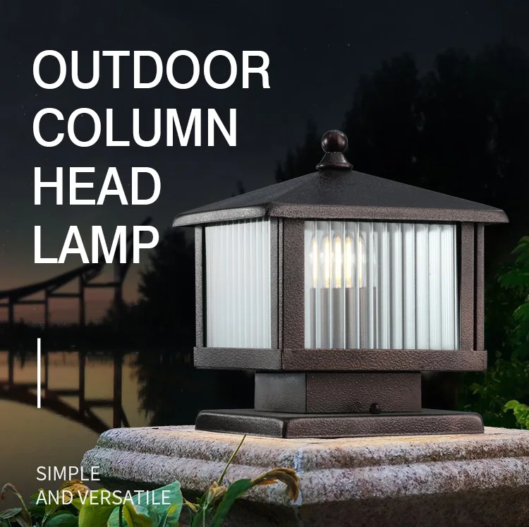Classical Outdoor Lighting Fixtures Doorway Garden Stripe Glass Pillar Lights