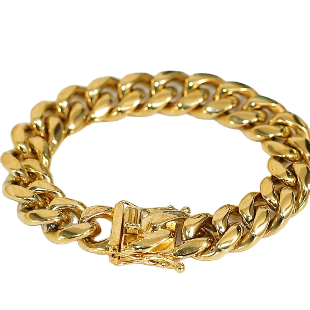 8/10/12/14/16/18MM Stainless Steel Chunky Cuban Link Bracelet Men Gold Miami Luxury Men's Bracelet 18K Gold with Faucet Buckle, Silver/gold/rose gold/ black