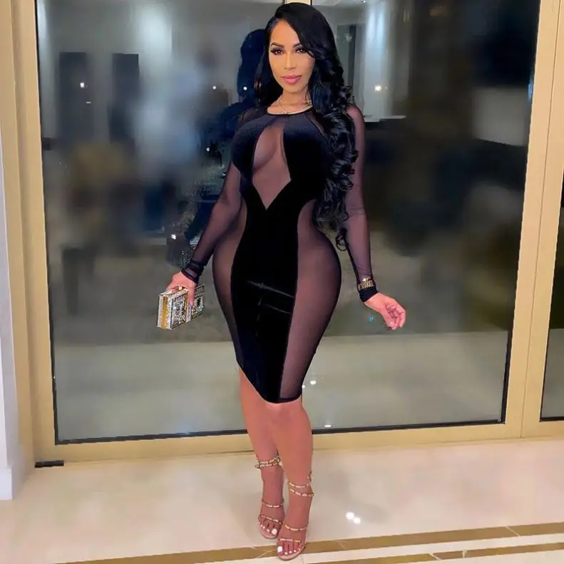 Wholesale 2021 new trendy bodycon see through club dress sexy patchwork long sleeve dresses for women, Red/black
Wholesale 2021 new trendy bodycon see through club dress sexy patchwork long sleeve dresses for women, Red/black