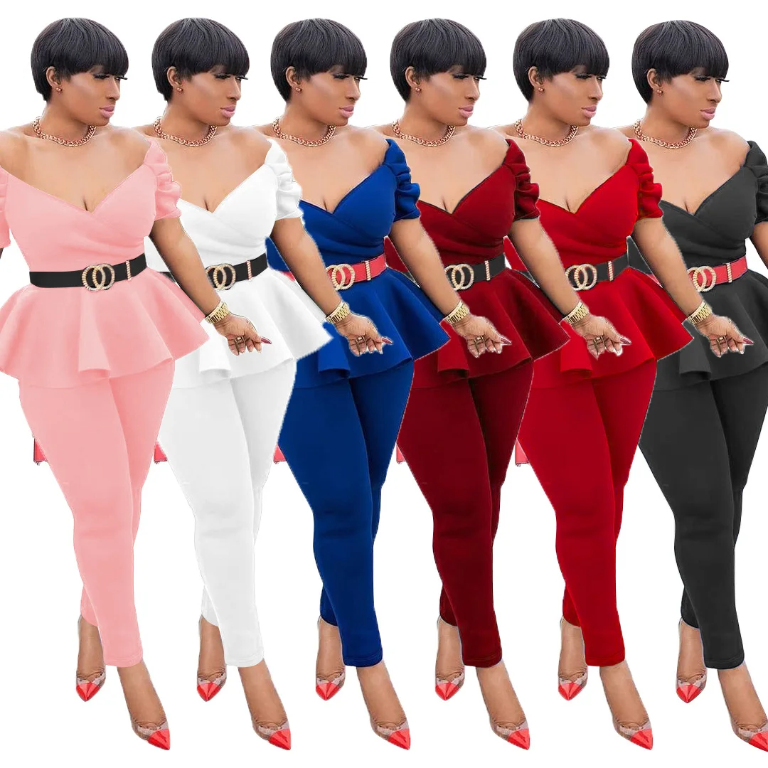 Fashion 2 Pieces Outfits for Women Sexy Deep V Neck Ruffles Short Sleeve Solid Blazer with Pants Overalls Bodycon Jumpsuits
Fashion 2 Pieces Outfits for Women Sexy Deep V Neck Ruffles Short Sleeve Solid Blazer with Pants Overalls Bodycon Jumpsuits
