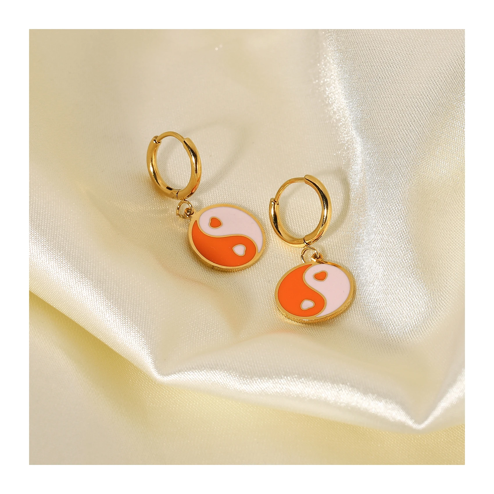 Wholesale waterproof orange pink yin yang round pendant earrings stainless steel brand earrings 18 k women, As the picture shows
Wholesale waterproof orange pink yin yang round pendant earrings stainless steel brand earrings 18 k women, As the picture shows