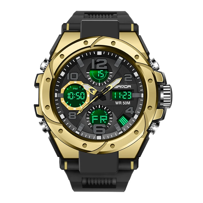 

Sanda 6008 Military Shockproof Dual Display Men Outdoor Watches LED Alarm Water Resist Resin Jelly Silicone Sports Digital Watch
