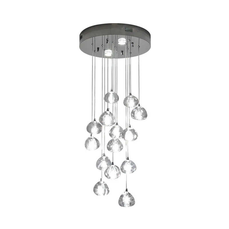 Modern LED stair hanging crystal ball high ceiling chandelier pendant light