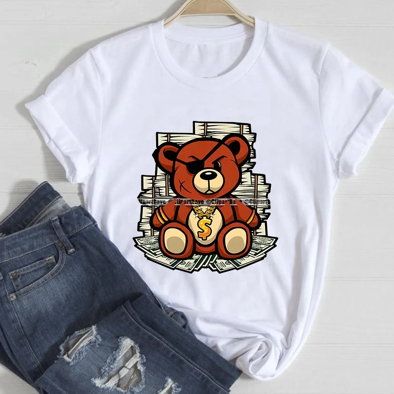 Wholesale Teddy Bear Money Print Women Tshirt 100% Cotton Custom Graphic Tee Oversized Summer Street Wear tshirt Woman T-shirt
Wholesale Teddy Bear Money Print Women Tshirt 100% Cotton Custom Graphic Tee Oversized Summer Street Wear tshirt Woman T-shirt