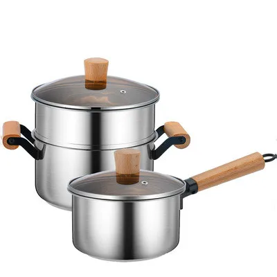 Thickened Stainless Steel Two Piece Pot With Composite Steel Solid Wood Handle Milk pot Soup Pot Set Household Steamer Gift
Thickened Stainless Steel Two Piece Pot With Composite Steel Solid Wood Handle Milk pot Soup Pot Set Household Steamer Gift
