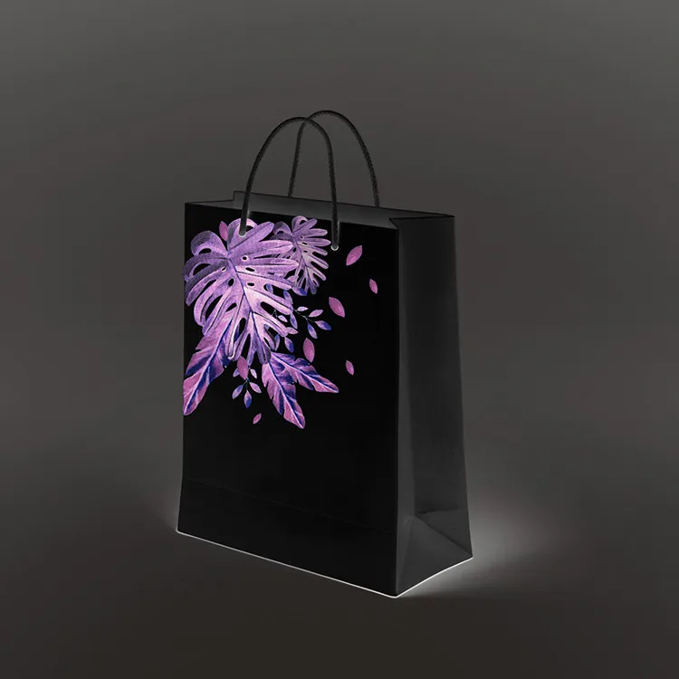 product-2020 new product dark black custom printed on glossy paper small black paper bag gift bags w