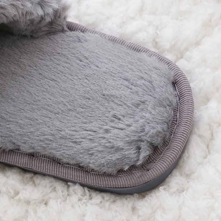 Winter Women Home Slippers with Faux Fur Fashion Warm Shoes Woman Slip on Flats Female Slides