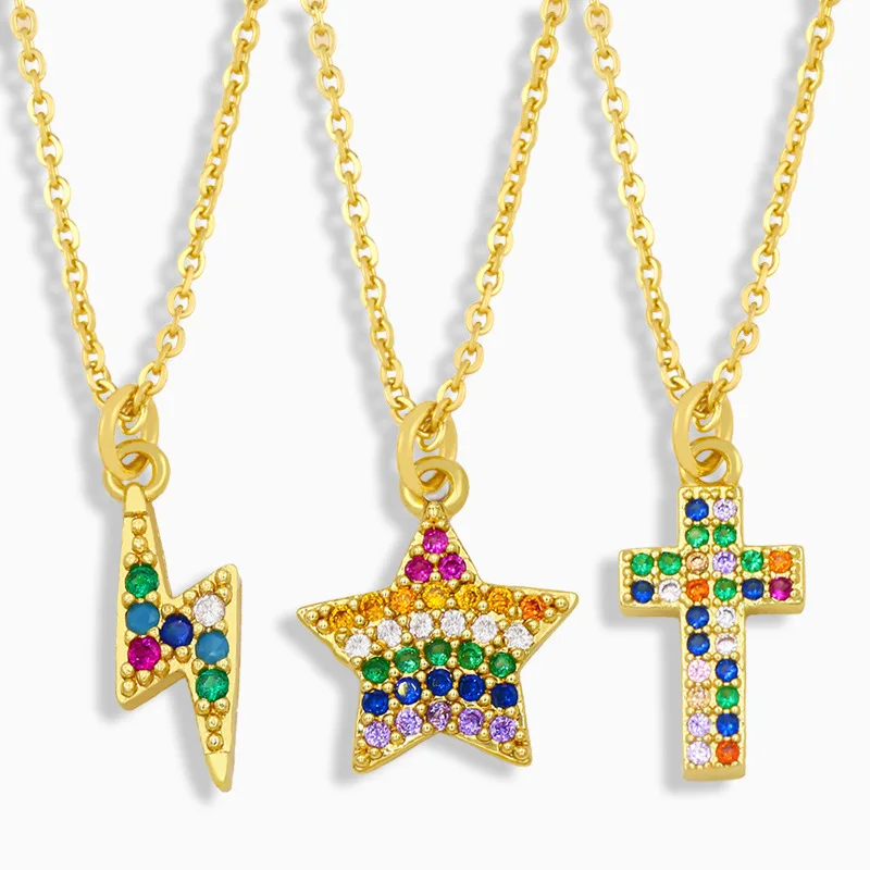 Simple Design Rainbow Cubic Zircon Star Pendant Necklace Crystal Rhinestone Cross Pendant Clavicle Necklace
Simple Design Rainbow Cubic Zircon Star Pendant Necklace Crystal Rhinestone Cross Pendant Clavicle Necklace