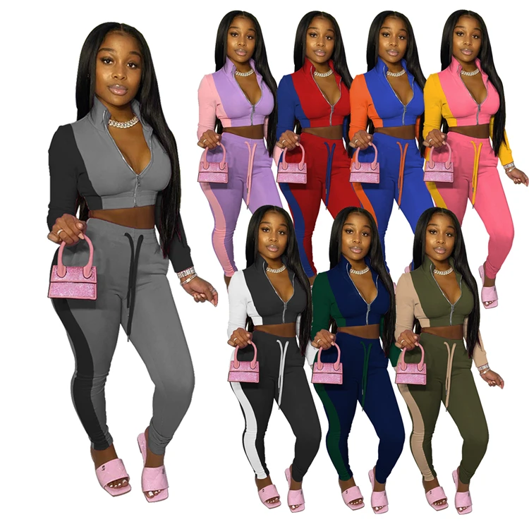 New Fashion Ladies Zipper Tracksuit Patchwork Crop Top Jogging Bodycon Autumn Women Two Piece Set, Custom color
New Fashion Ladies Zipper Tracksuit Patchwork Crop Top Jogging Bodycon Autumn Women Two Piece Set, Custom color