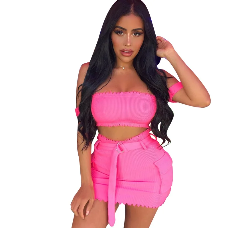 2020 New arrivals women sexy off shoulder top and skirts fashion party summer casual two piece set
2020 New arrivals women sexy off shoulder top and skirts fashion party summer casual two piece set