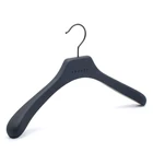 Assessed Supplier LINDON Personalized LOGO Black Branded Timber Wooden Fur Coat Hanger for Cloths