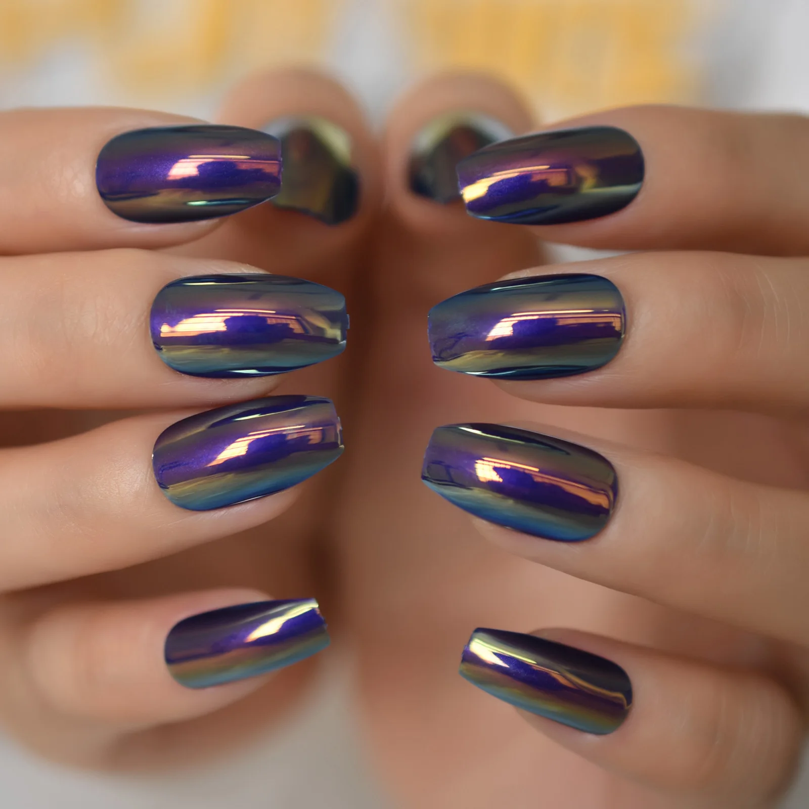 Metallic Fake Nails Deep Purple Holographic Nail Tip For Girl Chrome Ballerina Press On Nail
Metallic Fake Nails Deep Purple Holographic Nail Tip For Girl Chrome Ballerina Press On Nail