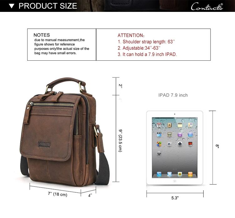Contact's Genuine Leather Messenger Bag for 7.9 inch tablet