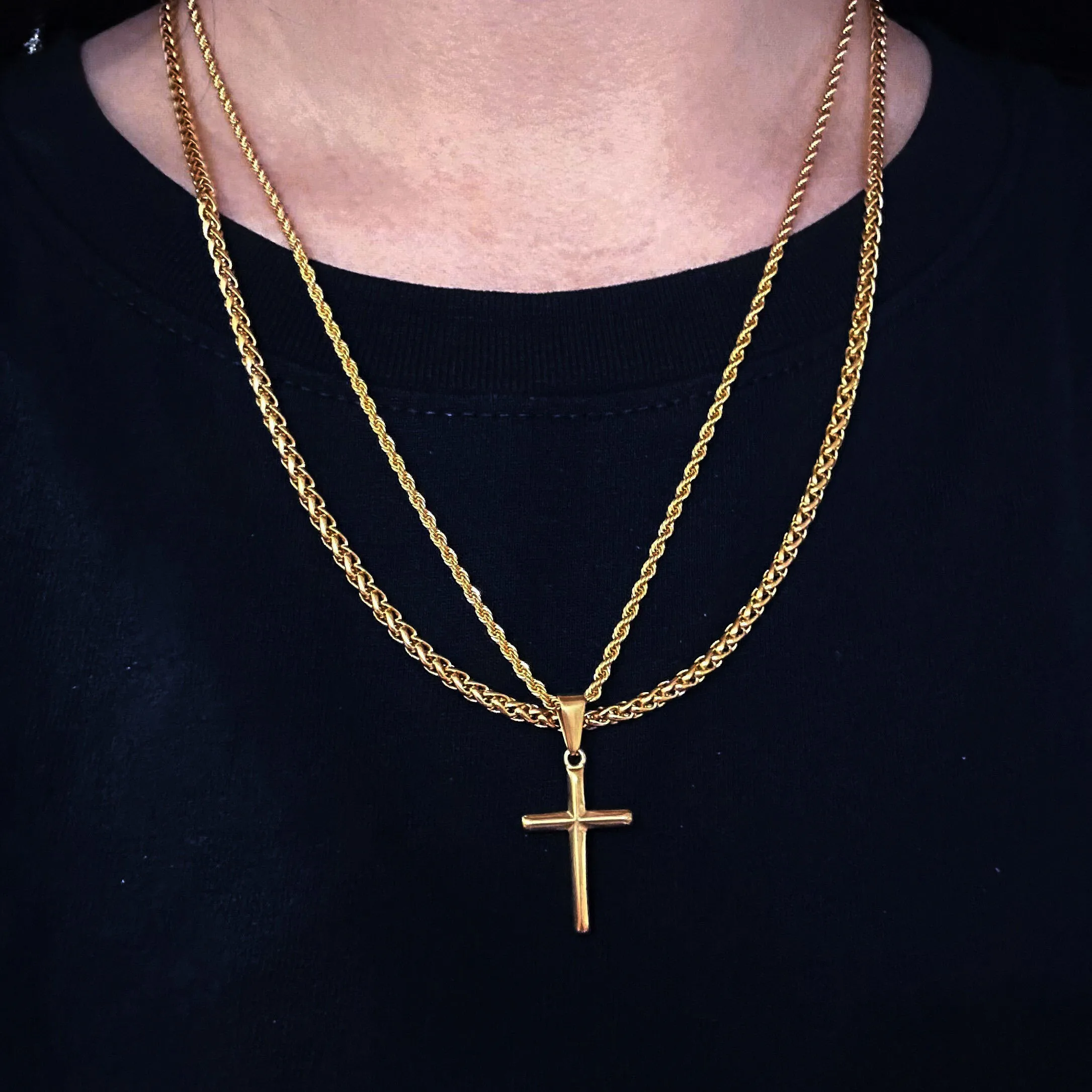 

fashion jewelry jewelry sets custom layered crucifix cross necklace 18k gold chain set pendant men tarnish free vintage necklace