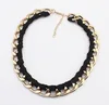 Fashion Alloy link chain gold plated With silk braid necklace