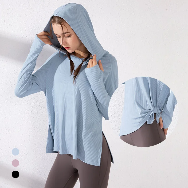 Fashion Loose Style Long Yoga Shirts Hoodie Design Breathable Sports Shirts for Ladies
Fashion Loose Style Long Yoga Shirts Hoodie Design Breathable Sports Shirts for Ladies