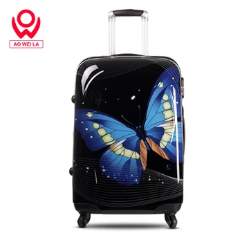 Aoweila hot sell 20 "24 inch suitcase fashion butterfly abs trolley luggage suitcase