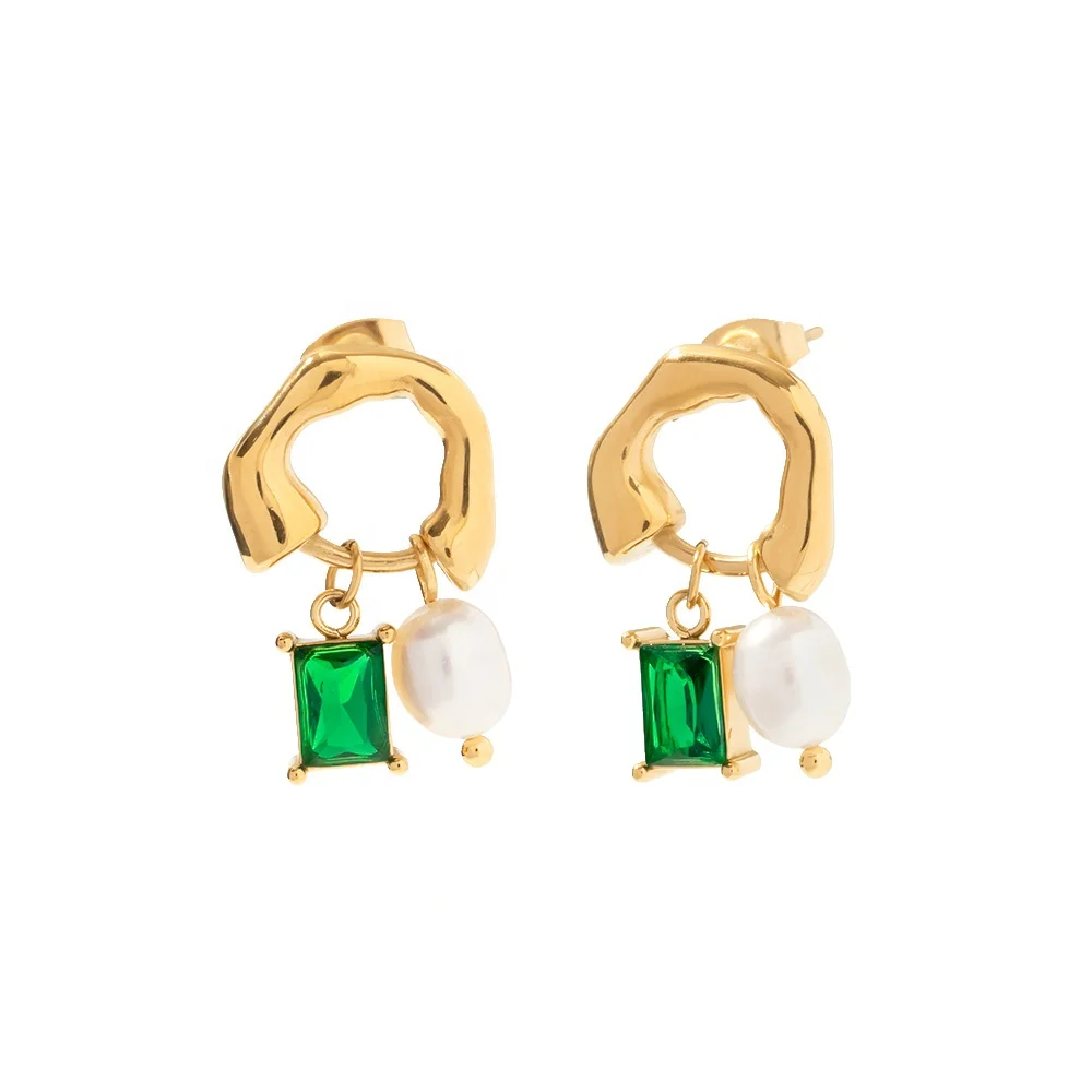 Ins Popular Shiny Green Cubic Zirconia Freshwater Pearl 18k Gold Plated Stainless Steel Pendant Earrings
Ins Popular Shiny Green Cubic Zirconia Freshwater Pearl 18k Gold Plated Stainless Steel Pendant Earrings