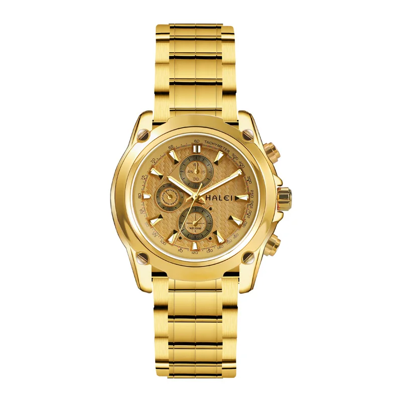 HALEI brand watch classic luxury mens hip hop golden wrist watch stainless steel strap water proof men quartz watches, 3 colors
HALEI brand watch classic luxury mens hip hop golden wrist watch stainless steel strap water proof men quartz watches, 3 colors