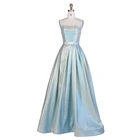 Tube top sexy evening wear dresses royal blue prom dress strapless A word satin prom dress long