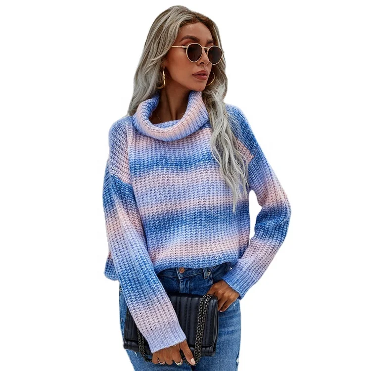 2021 fall winter striped knitting women's clothing ladies sweaters turtle neck colourful knit oversized pullover rainbow sweater
2021 fall winter striped knitting women's clothing ladies sweaters turtle neck colourful knit oversized pullover rainbow sweater