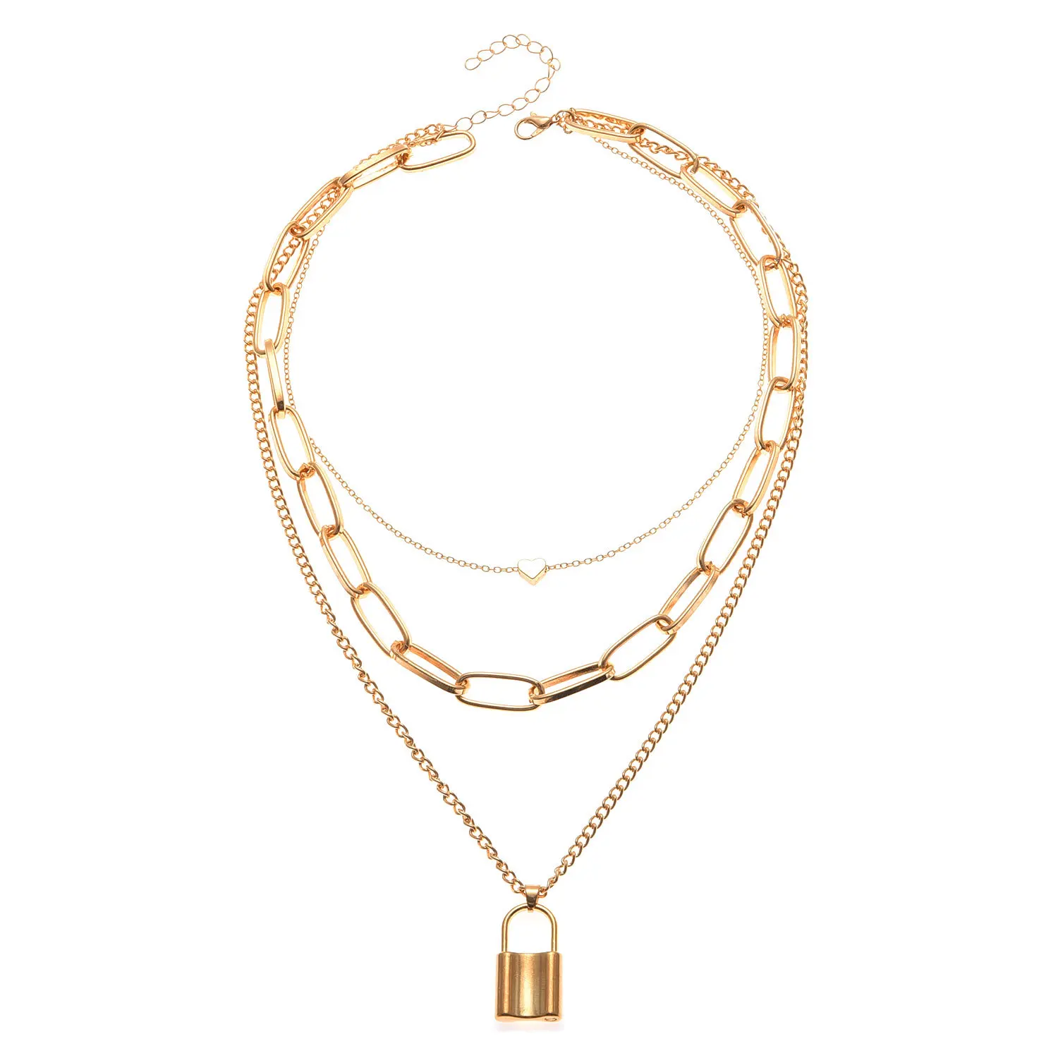 2021 Fashion chain heart-shaped lock Pendant layered gold plated Necklace, Gold/silver
2021 Fashion chain heart-shaped lock Pendant layered gold plated Necklace, Gold/silver