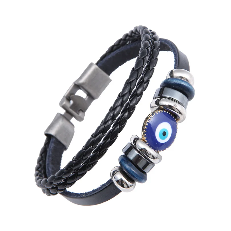 High Quality Personality Jewelry Hand Cuff Bracelets Vintage Oil Drop Beaded Blue Evil E yes Cowhide Bracelet For Men Women
High Quality Personality Jewelry Hand Cuff Bracelets Vintage Oil Drop Beaded Blue Evil E yes Cowhide Bracelet For Men Women