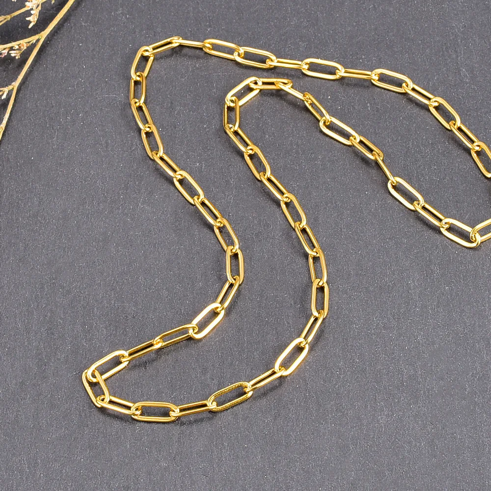 

4mm Paper Clip Design Jewelry Elegant 18K Gold Plated Stainless Steel Rectangle Chain Link Necklace for Women Gift