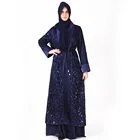 Robe En Cuire New Style Muslim Women Wear Luxury Cardigan Sequined Embroidery Lace Over Robe