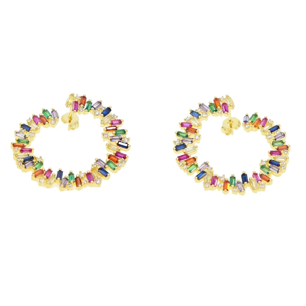 2021 Luxury women fashion stud earring gold filled rainbow baguette cubic zirconia round circle geometry simpe trendy earrings
2021 Luxury women fashion stud earring gold filled rainbow baguette cubic zirconia round circle geometry simpe trendy earrings