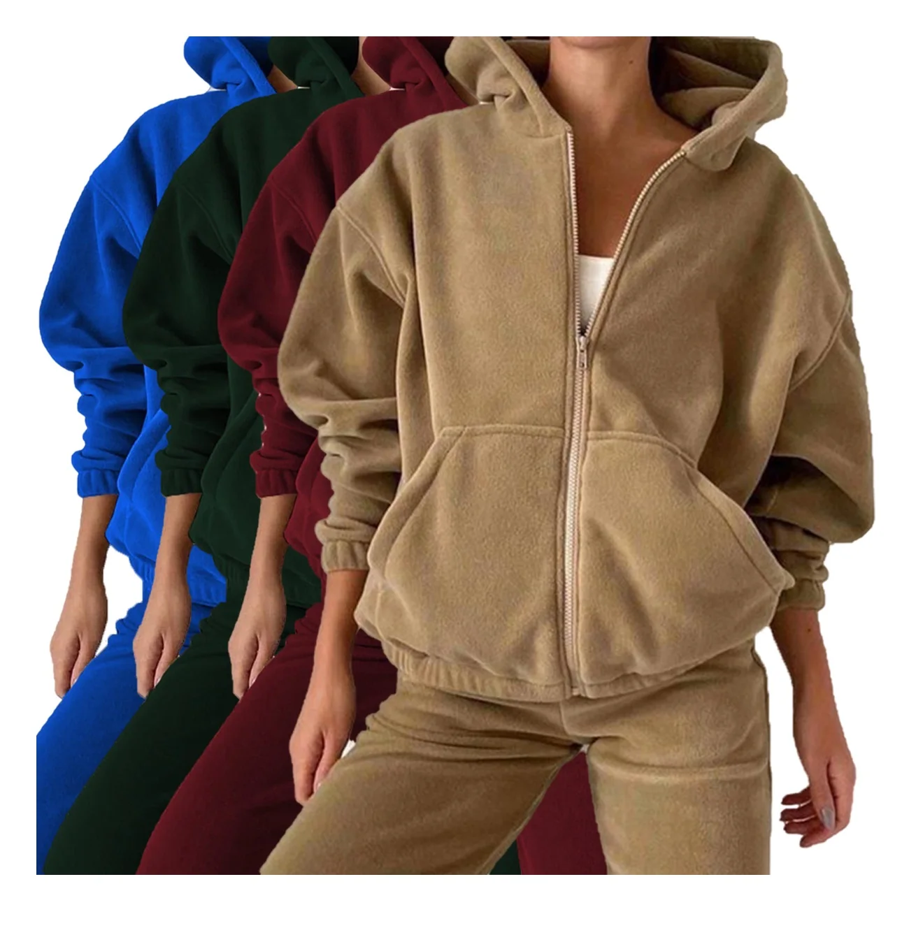 In Stock Solid High Quality Sweatsuits Zipper Winter Ladies Two Piece Set Custom Hoodies Jogging Suits For Women
In Stock Solid High Quality Sweatsuits Zipper Winter Ladies Two Piece Set Custom Hoodies Jogging Suits For Women