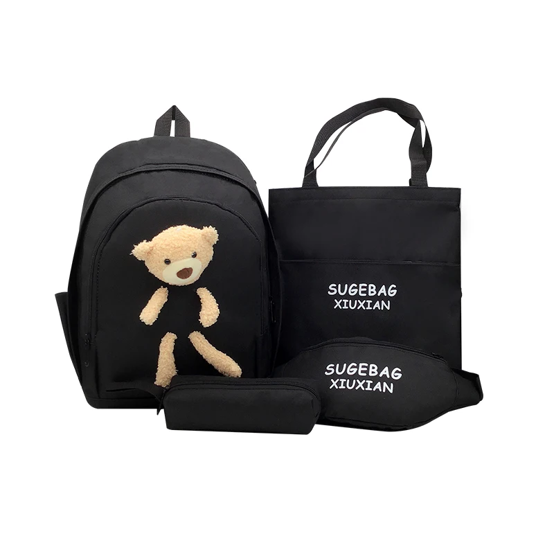 2021 New style school students large capacity four-piece backpack cute cartoon bear backpack four piece set, Creamy-white+black+pink+green
2021 New style school students large capacity four-piece backpack cute cartoon bear backpack four piece set, Creamy-white+black+pink+green