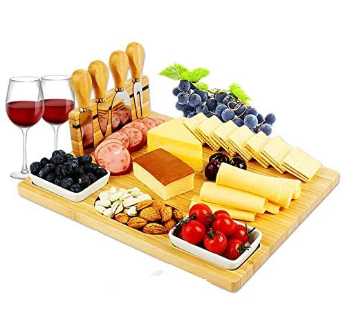 Large Charcuterie Bamboo Rectangular Cheese Board Set Serving Tray Cheese Serving Platter For Housewarming Gift