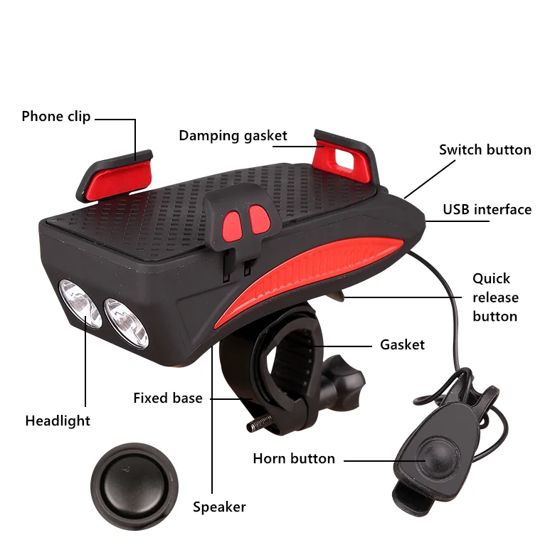 Factory wholesale price multifunctional four-in-one mobile phone holder charging treasure bell bicycle light bike light bicycle
Factory wholesale price multifunctional four-in-one mobile phone holder charging treasure bell bicycle light bike light bicycle