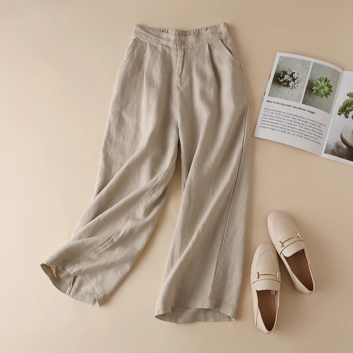 Women Linen Casual Trousers loose high waist Ninth Pant wide leg pants, Picture color
Women Linen Casual Trousers loose high waist Ninth Pant wide leg pants, Picture color
