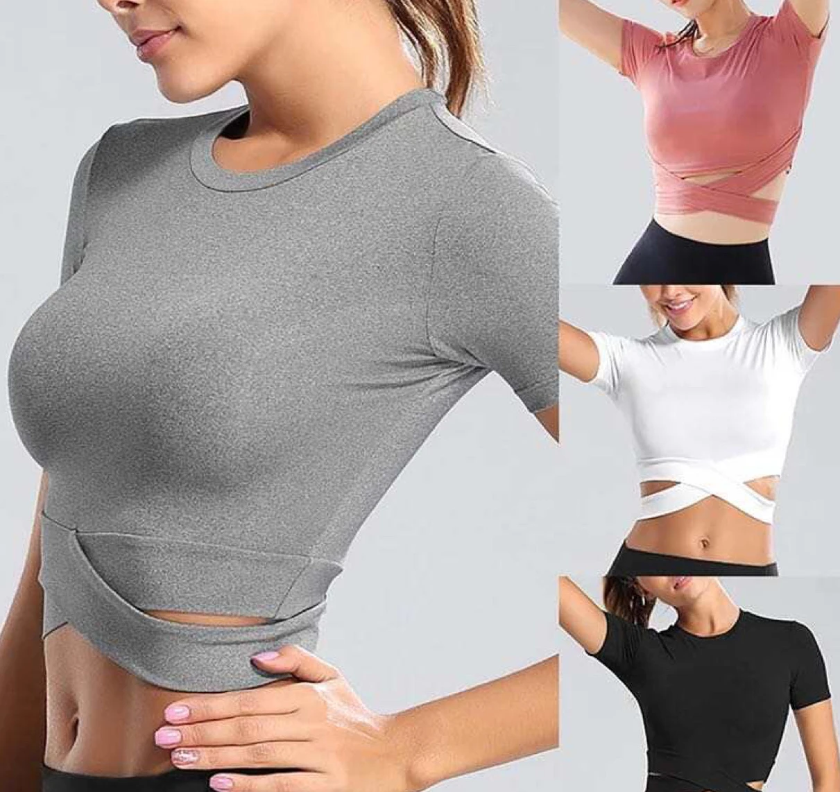 Women Yoga Crop Top quick-drying Cross Back Breathable Cross Round Neck Short Sleeve 
Women Yoga Crop Top quick-drying Cross Back Breathable Cross Round Neck Short Sleeve