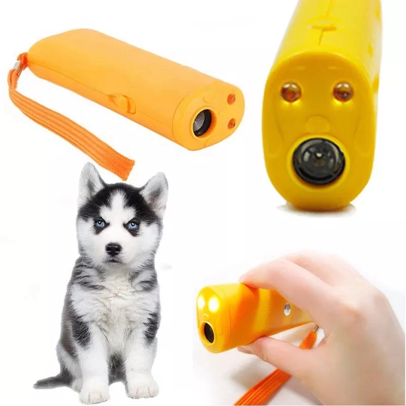 

Upgraded Dog Repeller 3 in 1 Anti Bark Stop Barking Trainer Devices Training Flashlight LED Ultrasonic Handheld Dog Repellent, Yellow, black