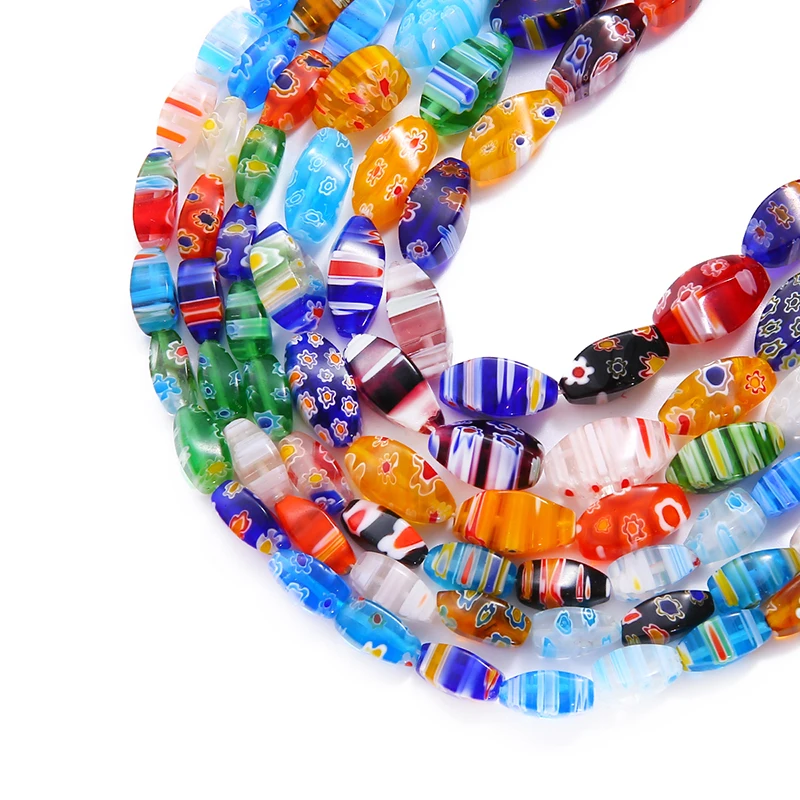 Mixed Colors Twist Oval Shape Flower Patterns Millefiori Glass Lampwork Loose Crafts Beads for Necklace Bracelet Earring Making
Mixed Colors Twist Oval Shape Flower Patterns Millefiori Glass Lampwork Loose Crafts Beads for Necklace Bracelet Earring Making