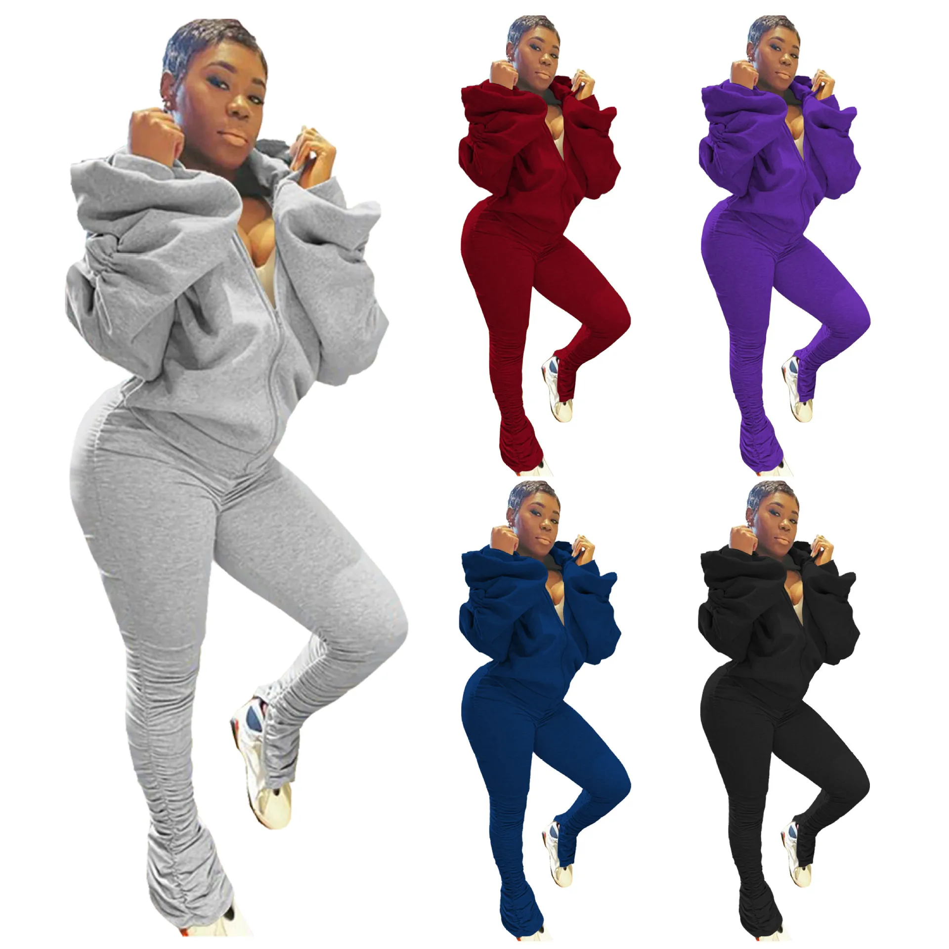 New Arrival Sexy Daily Long Sleeve V Neck Cozy Zipper Solid Color Hoodie Off Shoulder Pleated Autumn Women's 2 Piece Set 
New Arrival Sexy Daily Long Sleeve V Neck Cozy Zipper Solid Color Hoodie Off Shoulder Pleated Autumn Women's 2 Piece Set