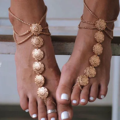 

Hot Boho Coin Barefoot Sandals Gold Disc Ankle Bracelet Summer Anklet Beach Foot Chain Jewelry for Women