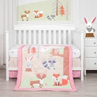 Bedding 3 Piece Crib Bedding Set Baby Crib Autumn Jungle Theme 100% Cotton Pink Nursery Bedding