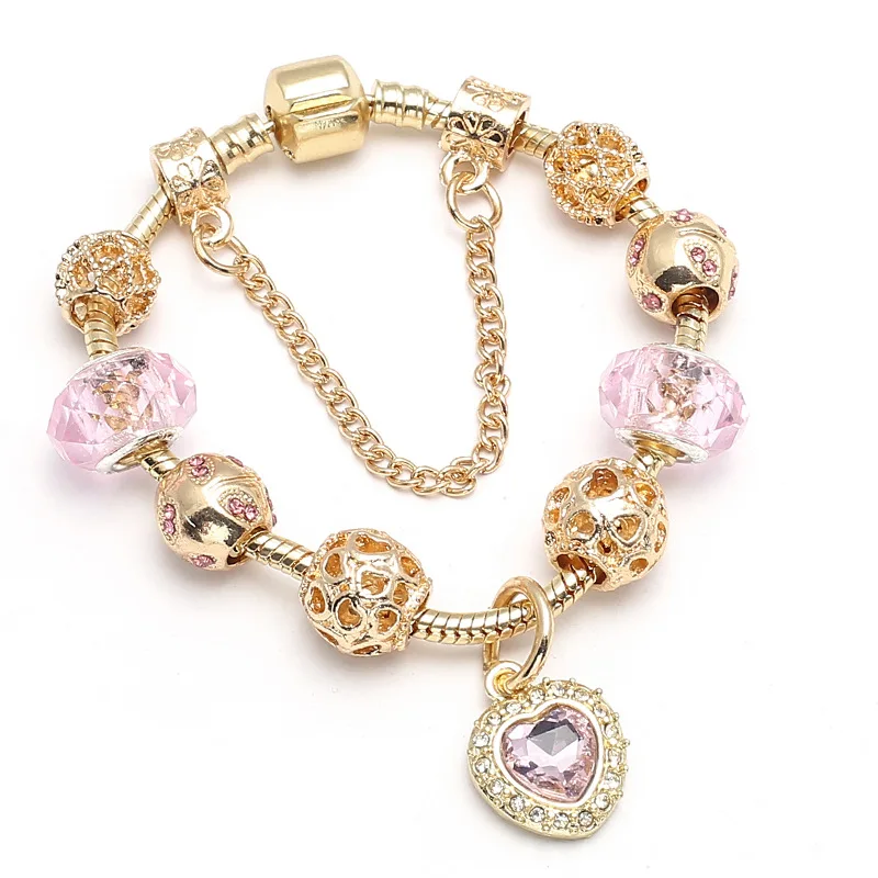 Fashion Jewelry Gold Color Hollow Out Ball Heart Charm Bracelet Pink Glass Bead Love Heart Bracelet For Gilrs
Fashion Jewelry Gold Color Hollow Out Ball Heart Charm Bracelet Pink Glass Bead Love Heart Bracelet For Gilrs