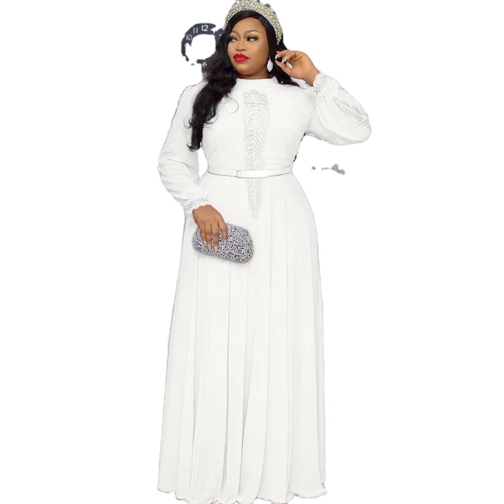 African Chiffon Long Sleeve Swing Dress with Belt Embroidered Over Knee Skirt, As picture or customized make
African Chiffon Long Sleeve Swing Dress with Belt Embroidered Over Knee Skirt, As picture or customized make