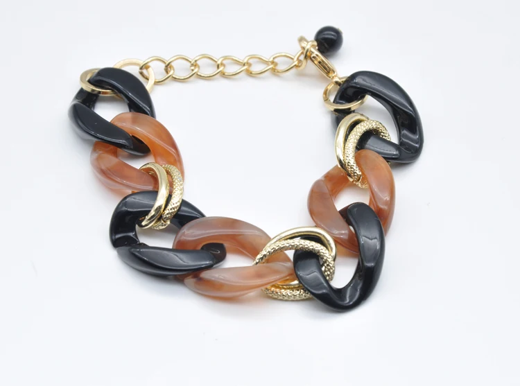 2020 2021 custom stylish acrylic and gold plated aluminum alloy circle link chain adjustable bracelet