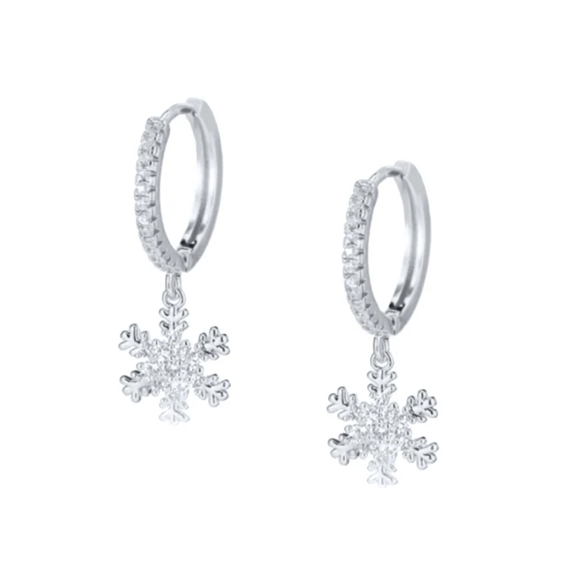 

S925 Sterling Silver Cross-border White Zircon Snowflake Pendant Fashion Earrings