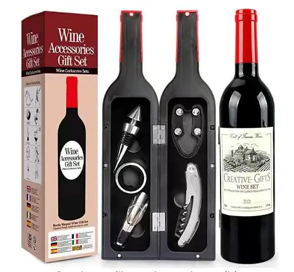 Factory B2C Amazon Hot sale bottle shaped 5 pieces wine accessories set wine opener corkscrew set creative gifts for wine lover
Factory B2C Amazon Hot sale bottle shaped 5 pieces wine accessories set wine opener corkscrew set creative gifts for wine lover
