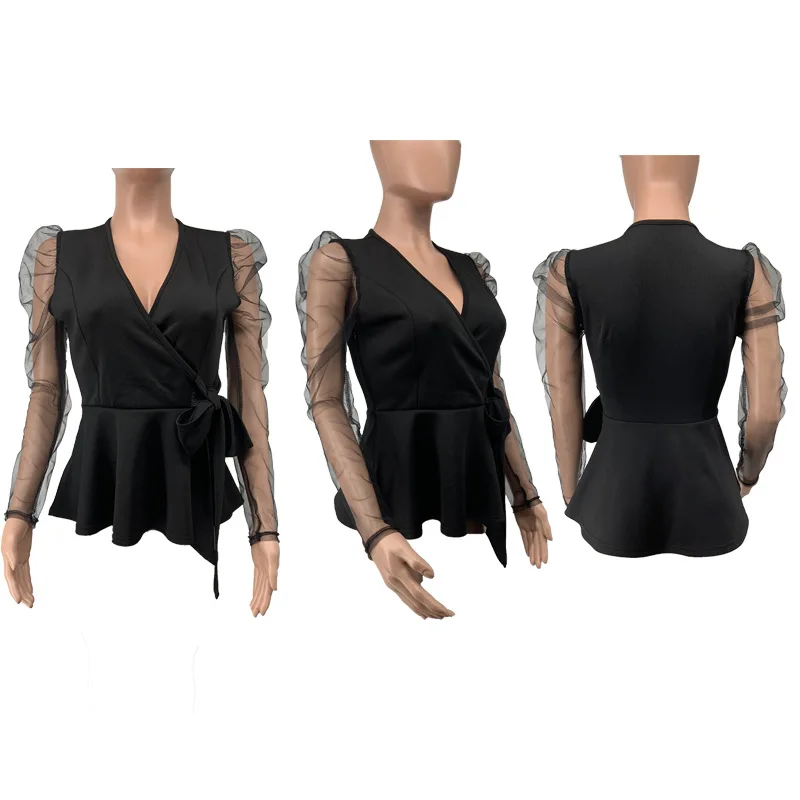 Asymmetric Ladies Fashion Top Mesh Sleeve V-neck Top Ruffled Autumn Blouse Party Women
Asymmetric Ladies Fashion Top Mesh Sleeve V-neck Top Ruffled Autumn Blouse Party Women