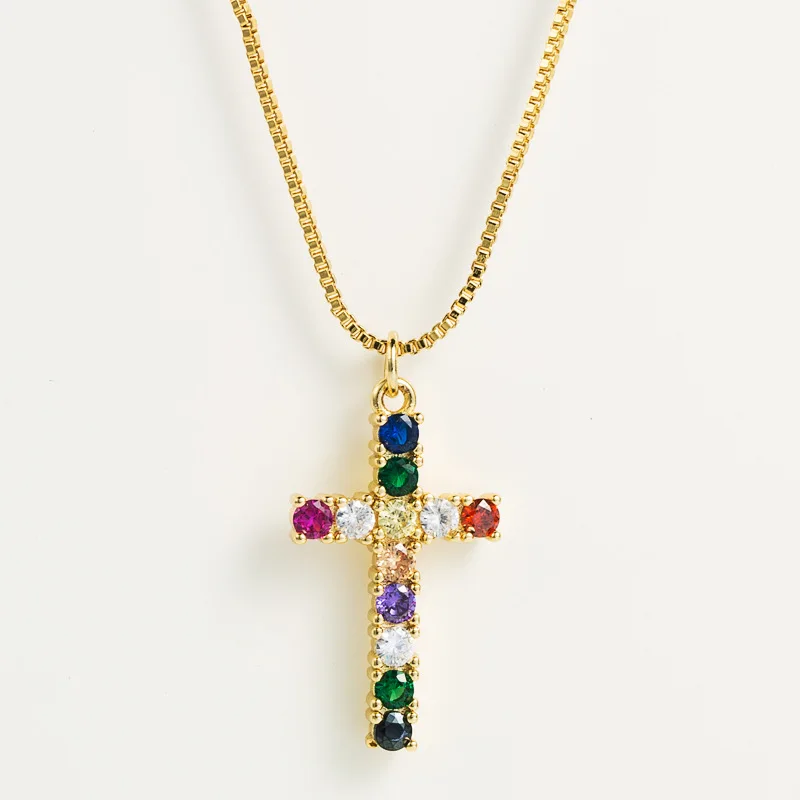 Dainty Gold Plating Charm Jewelry Rainbow Zirconia Stone Cross Pendant Necklace
Dainty Gold Plating Charm Jewelry Rainbow Zirconia Stone Cross Pendant Necklace