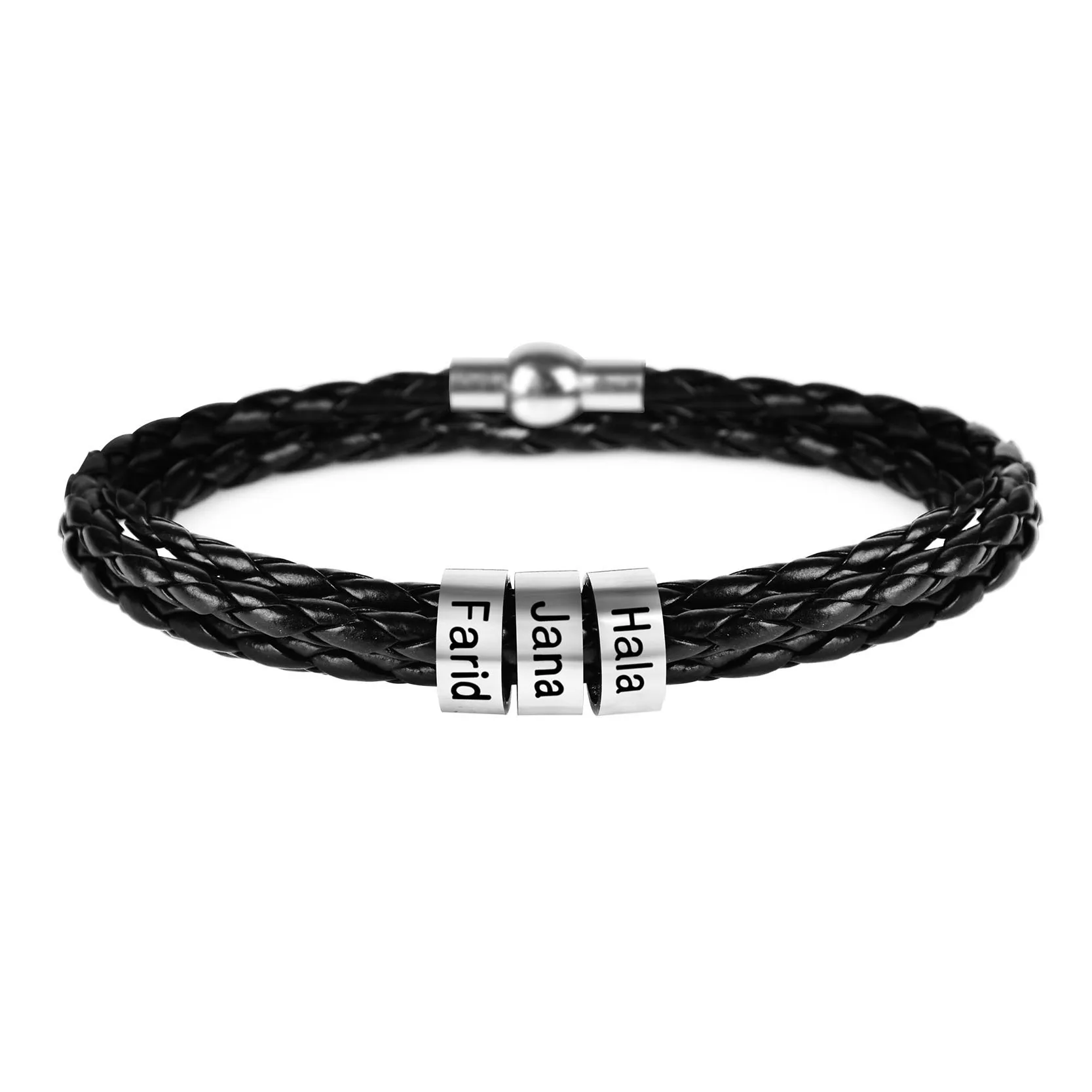 Personalized Mens Braided Genuine Leather Bracelet Stainless Steel Beads Custom Name Bracelet for father day with Family Names
Personalized Mens Braided Genuine Leather Bracelet Stainless Steel Beads Custom Name Bracelet for father day with Family Names